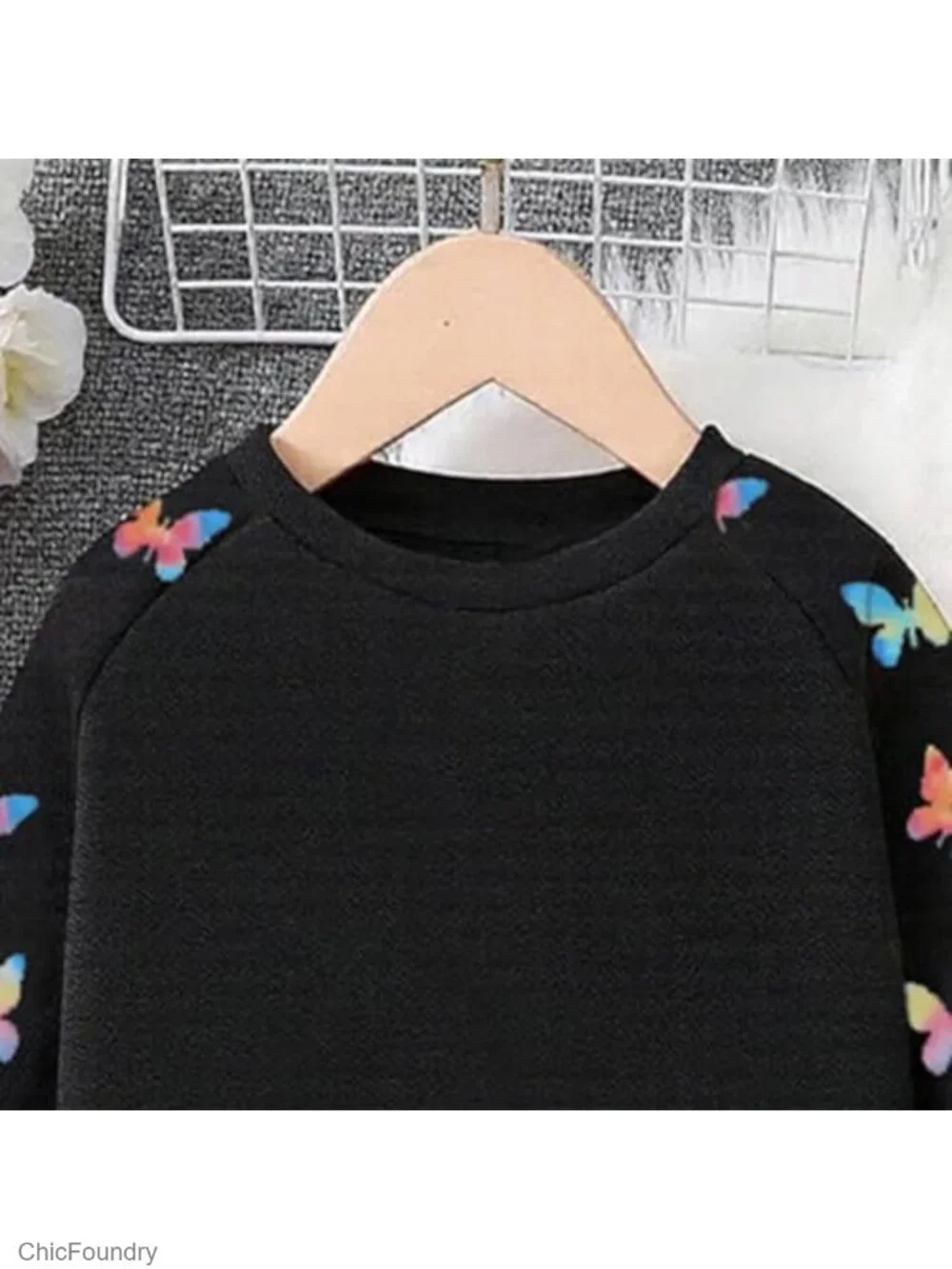 Girls Long Sleeve Butterfly Sweatshirt & Flared Pants Set 4-8Y